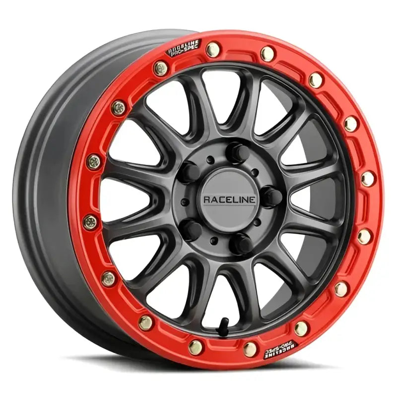 A14GR-57012 + 25 Raceline Alpha Bdlk 15X7 5/4.5 ( + 25Mm) Gunmetal/Red - A14 Beadlock Wheels