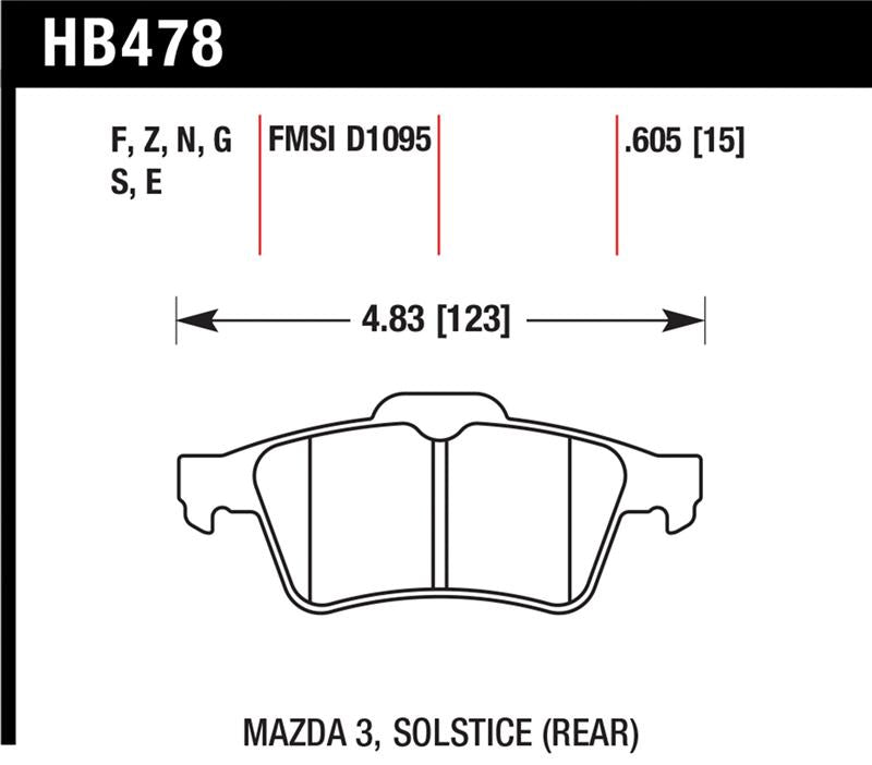 Hawk Performance HB478B.605 Hawk 2007-2010 Chevrolet Cobalt SS (With Brembo Brakes) HPS 5.0 Rear Brake Pads