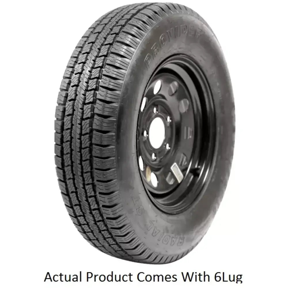 A225R645BMEM Taskmaster ST225/75R15 10 Ply Provider Tire on 15X6 Wheel for Trailers and Campers, Durable and Reliable.