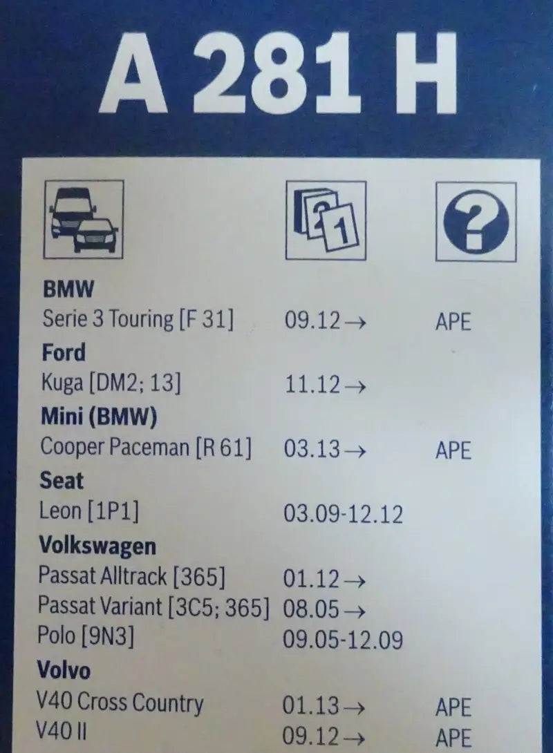 A281H Bosch Wiper Blade - Windshield