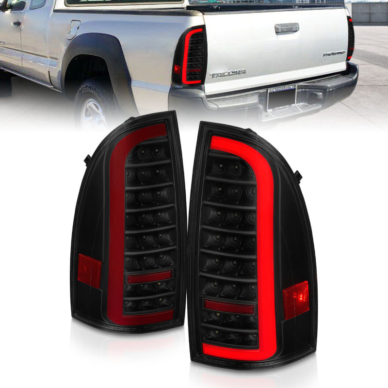 ANZO 311428 ANZO 05-15 Toyota Tacoma Full LED Tail Lights w/Light Bar Sequential Black Housing Smoke Lens