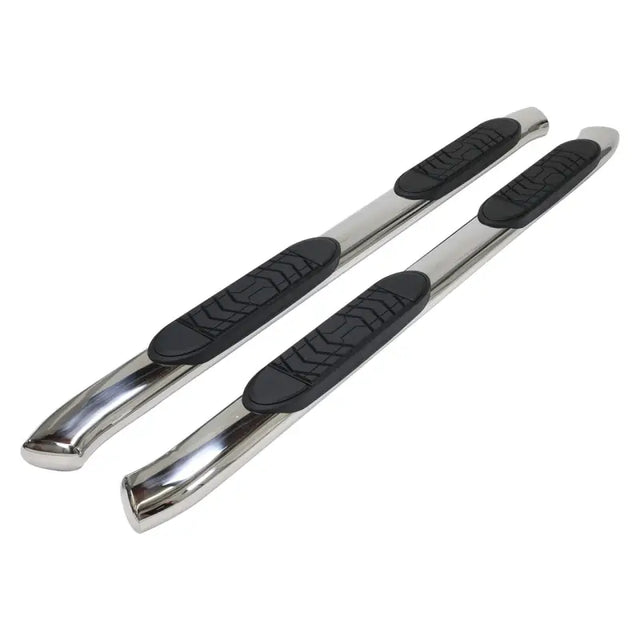 Chrome side step bars with black pads on A7068S Trailfx Oval Bent End Bar Pss