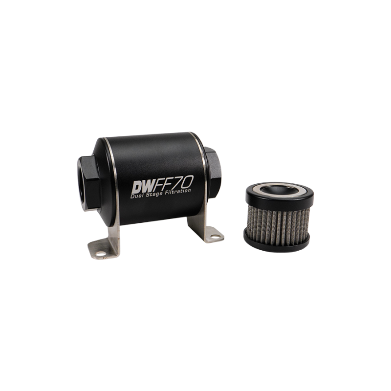 DeatschWerks 8-03-070-010K DeatschWerks Stainless Steel 8AN 10 Micron Universal Inline Fuel Filter Housing Kit (70mm)