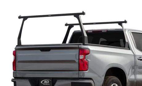 Silver pickup truck with black Adarac aluminum truck rack for Chevy/GMC 2500/3500
