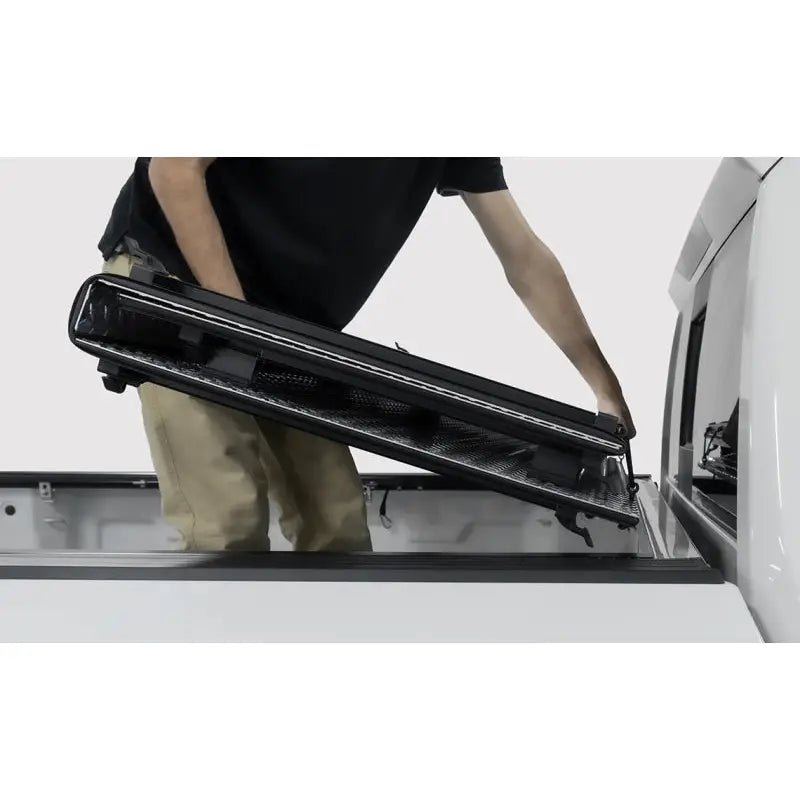 Access B3080019 Access 2022+ Rivian R1T 4ft 6in Bed (w/ OEM Tonneau Track) LOMAX Folding Hard Cover - Black Urethane - B3080019