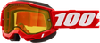 Red motocross goggles with yellow lens, perfect for snowmobile goggle gear in neon red
