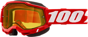 Red motocross goggles with yellow lens, perfect for snowmobile goggle gear in neon red