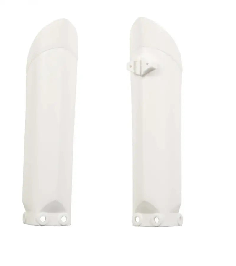 White KTM SX85 lower fork cover guards for motorcycle fork protection