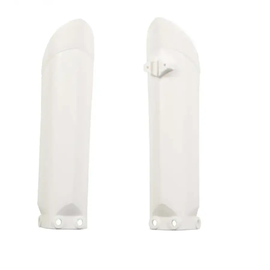White KTM SX85 lower fork cover guards for motorcycle fork protection