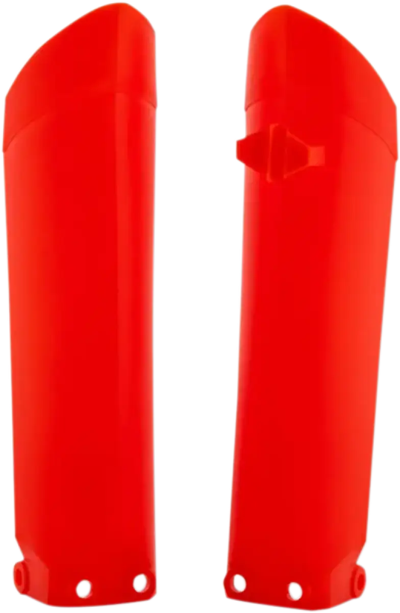 Red plastic lower fork cover guards for KTM SX85 bike, part of Acerbis set