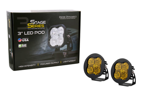 Diode Dynamics SS3 LED Pod Sport - Yellow SAE Fog Round (Pair) - DD6142P