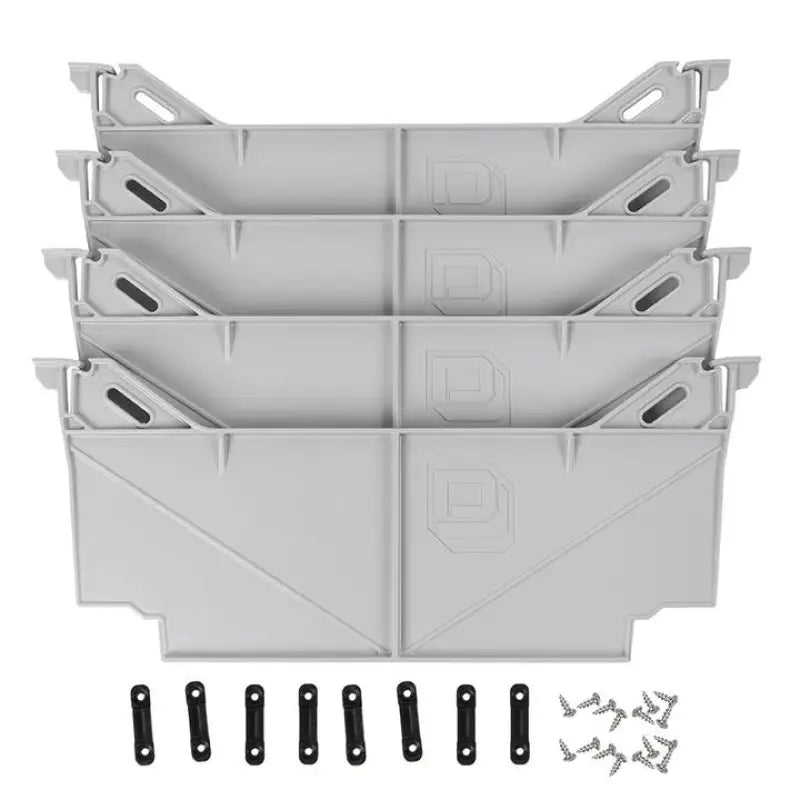 Stacked gray plastic storage bins with hardware for AD8WIDEX4 Decked Locking Tab Drawer Dividers