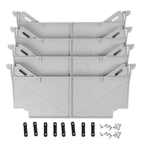 Stacked gray plastic storage bins with hardware for AD8WIDEX4 Decked Locking Tab Drawer Dividers