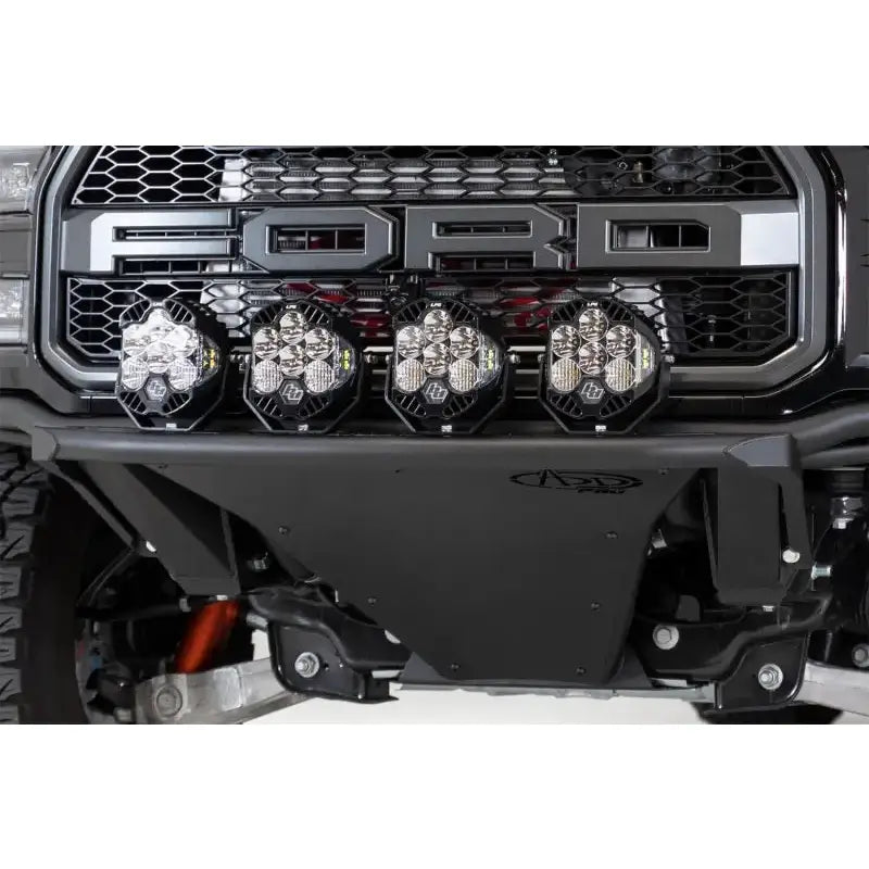 Addictive Desert Designs Ford Raptor light hoop with front bumper lights in hammer black