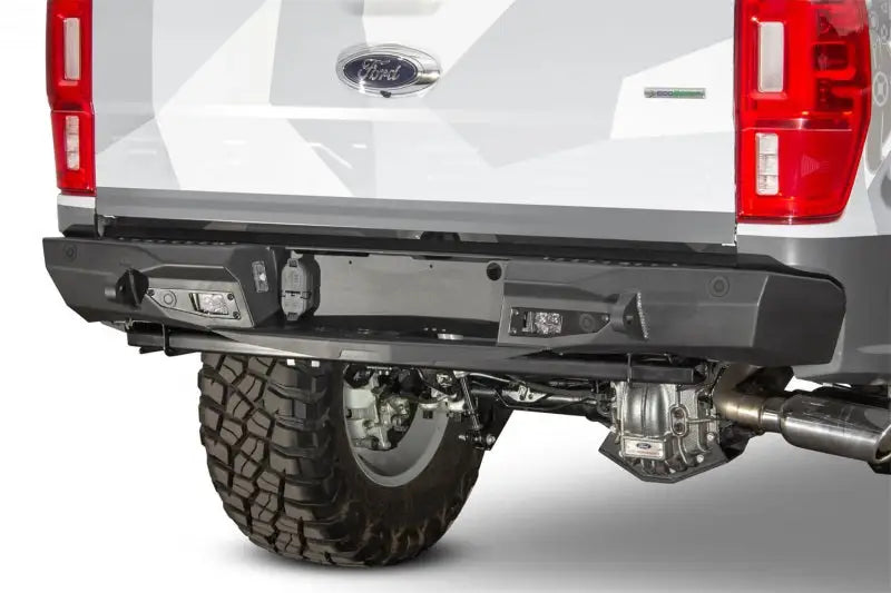 Ford Ranger stealth fighter rear bumper with off-road tire and backup sensors