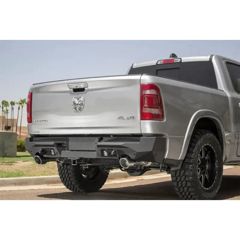 Silver pickup truck with Addictive Desert Designs Hammer Stealth Fighter rear bumper