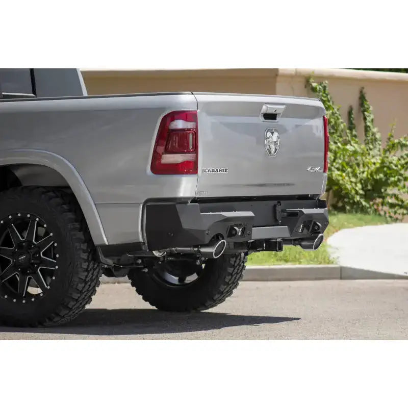 Silver pickup truck rear with Addictive Desert Designs Hammer Stealth Fighter bumper