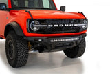 Addictive Desert Designs 2021+ Ford Bronco Stealth Fighter Front Bumper with Winch Mount featuring a 30-inch LED light bar in Hammer Black with Satin Black panels