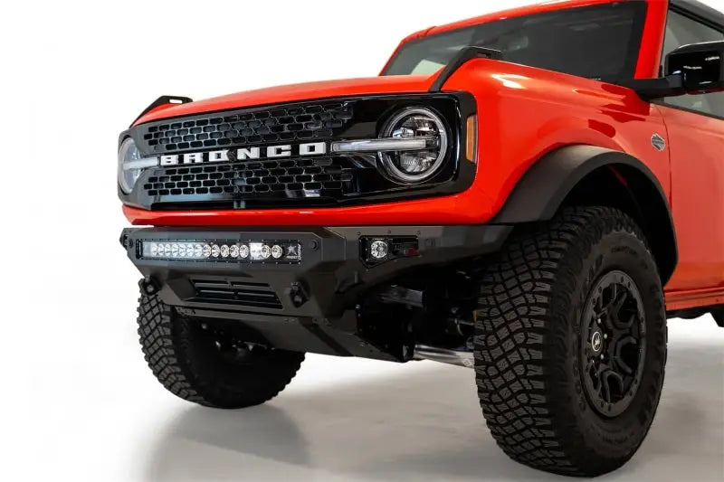 Addictive Desert Designs 2021+ Ford Bronco Stealth Fighter Front Bumper with Winch Mount, 30" Radius Light Bar, and Cube Lights, Hammer Black Finish