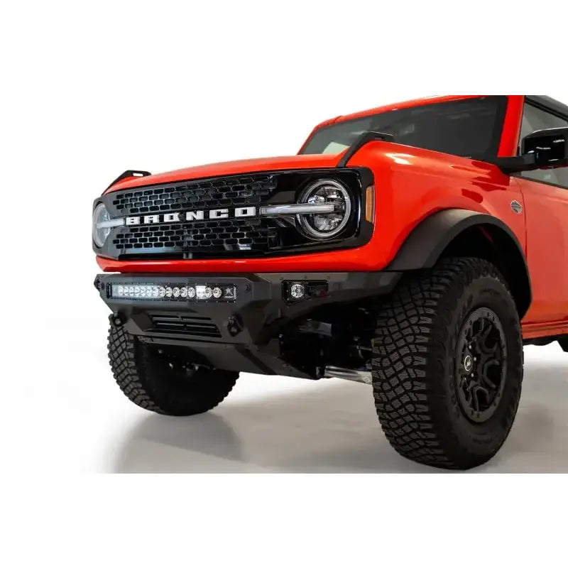 Addictive Desert Designs 2021+ Ford Bronco Stealth Fighter Front Bumper with Winch Mount, 30" Radius Light Bar, and Cube Lights, Hammer Black Finish