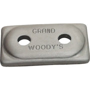 Gray metal plate with holes and embossed GRAND WOODY’S for Double Grand Digger support