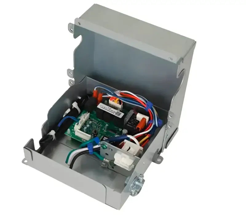 Open electrical control box showing wiring for Advanced Rvc Control Unit for enhanced vehicle performance