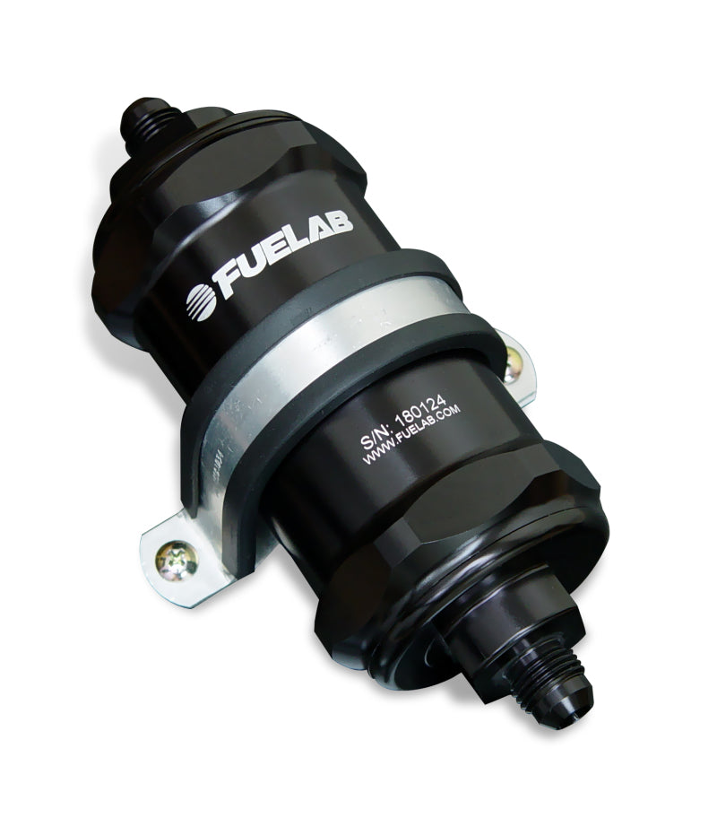 Fuelab 84831-1 Fuelab 848 In-Line Fuel Filter Standard -6AN In/Out 6 Micron Fiberglass w/Check Valve - Black
