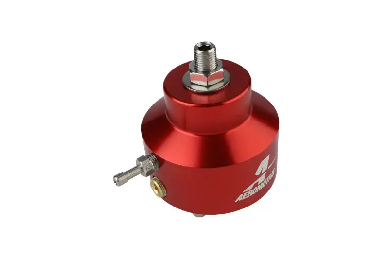 Aeromotive 86-93 Ford 5.0 Billet Adjustable Regulator in red with precision components and a stainless steel spring.