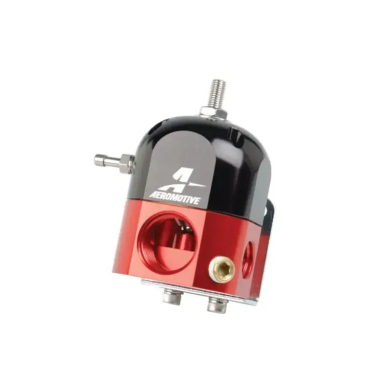 Aeromotive A1000 Carbureted Bypass Regulator - 2-Port in black and red finish.