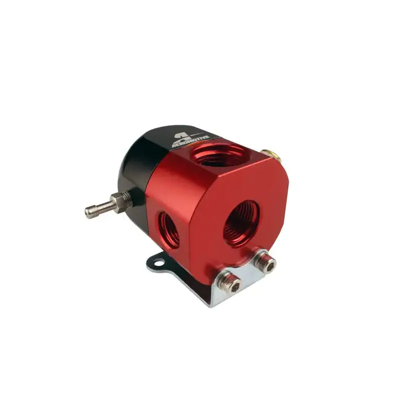 Aeromotive A1000 Carbureted Bypass Regulator with red and black finish, featuring ORB-10 inlet port and ORB-08 return port, ideal for EFI to carburetion conversions.
