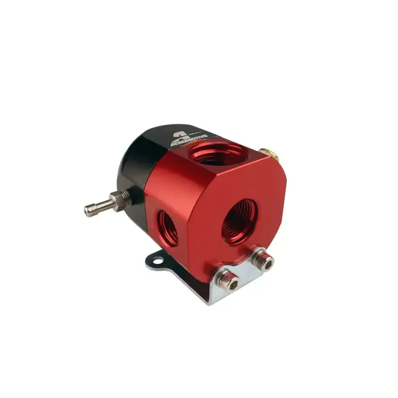 Aeromotive A1000 Carbureted Bypass Regulator - 2-Port, red and black precision fuel regulator with multiple ports, perfect for naturally aspirated or supercharged engines.