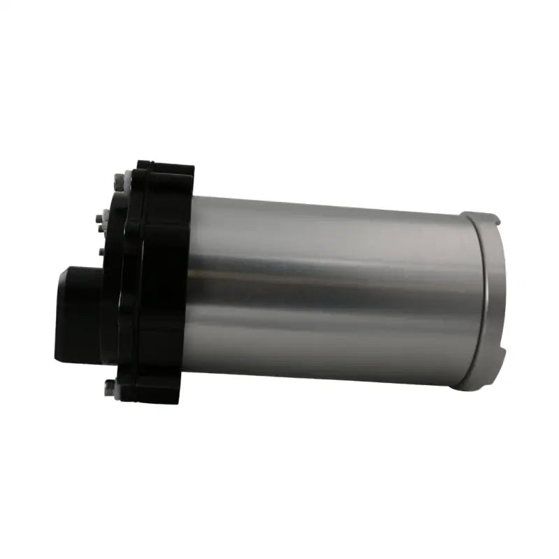 Cylindrical silver Aeromotive Brushless Eliminator fuel pump with black end caps