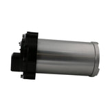 Cylindrical silver Aeromotive Brushless Eliminator fuel pump with black end caps