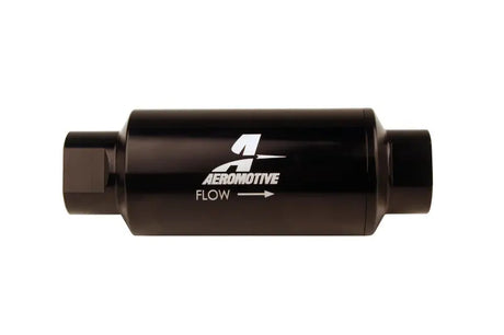 Aeromotive In-Line Filter 10AN 10 Micron Microglass Element Bright-Dip Black 2in OD elegant black anodized finish crafted from aircraft-grade billet aluminum alloy