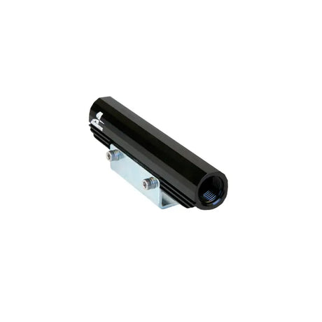 Black cylindrical feed fuel rail with mounting bracket for Subaru STI engine