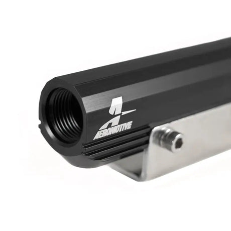 Black Aeroomotive Subaru STI side feed fuel rails with threaded end for reliable fuel feed