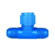 Blue anodized aluminum T-fitting for Aeroquip Performance Aluminum Flange system