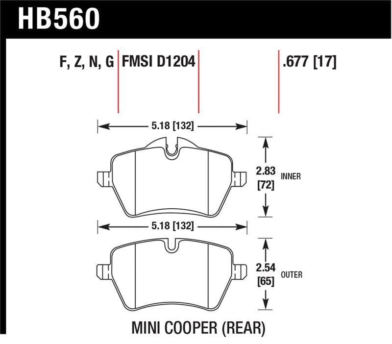 Hawk Performance HB560G.677 Hawk 06-15 Mini Cooper DTC-60 Race Front Brake Pads