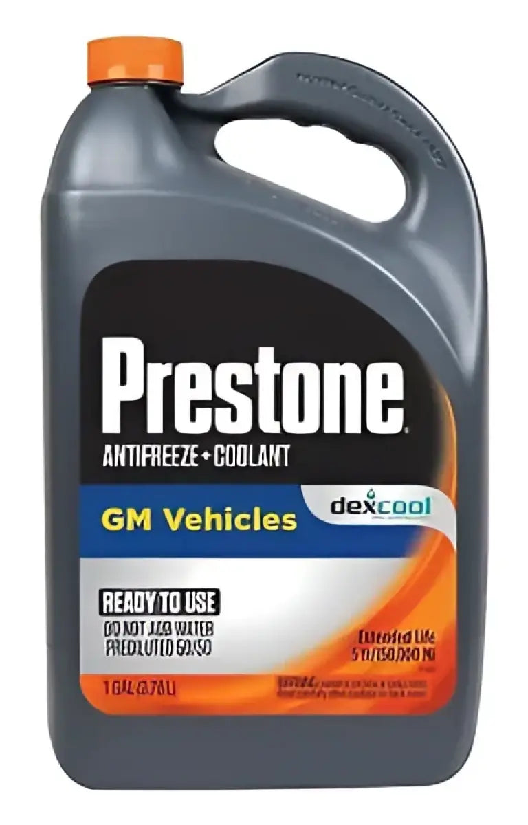 Prestone Antifreeze Coolant Dexcool for GM Vehicles in a 1-gallon jug.