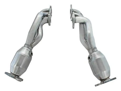 Stainless steel twisted steel long tube exhaust headers with integrated catalytic converters