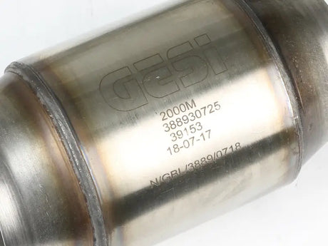 Stainless steel catalytic converter with engraved info on aFe twisted steel steel long tube header