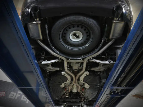 Dodge Durango undercarriage with Mach Force-Xp cat-back exhaust system and polished tip