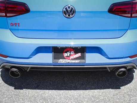Blue Volkswagen GTI rear with aFe Mach Force-Xp axle-back exhaust system