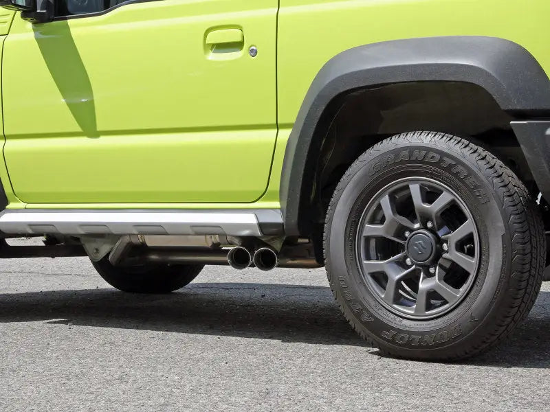 Lime green Suzuki Jimny with aFe Takeda 2-1/4in. SS Cat-Back Exhaust