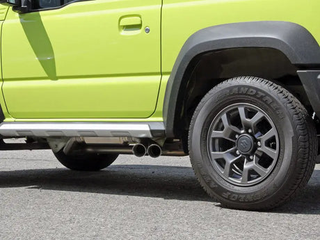 Lime green Suzuki Jimny with aFe Takeda 2-1/4in. SS Cat-Back Exhaust