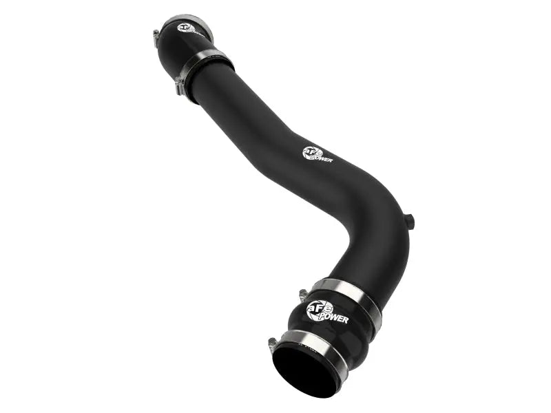 Black silicone hose with metal clamps on aluminum cold charge pipe for Ford Explorer ST