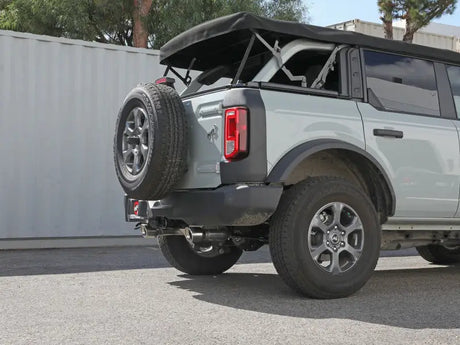 Gray Ford Bronco with spare tire featuring aFe Vulcan Cat-Back exhaust system