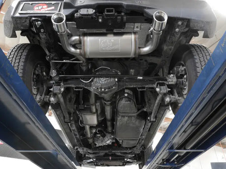 Underside of a Ford Bronco with a stainless steel aFe Vulcan cat-back exhaust system