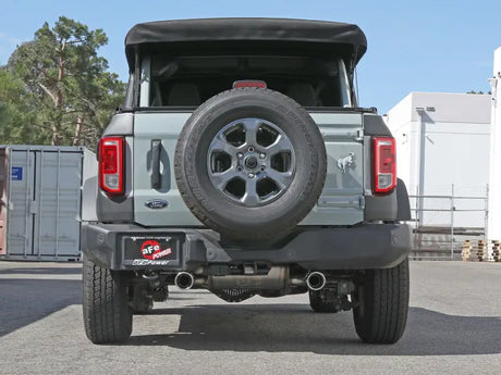 Gray Ford Bronco rear view with aFe Vulcan Cat-Back exhaust system installed