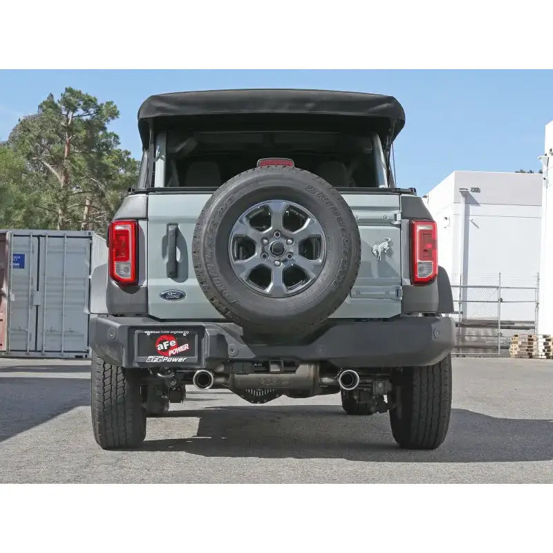 Gray Ford Bronco rear view with aFe Vulcan Cat-Back exhaust system installed